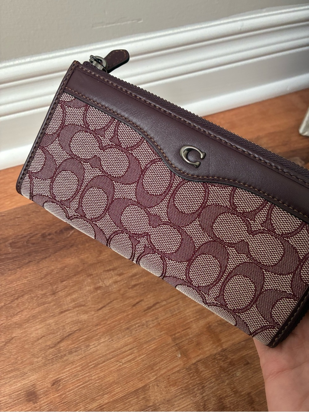 Coach L Zip Wallet In Signature Jacquard and Leather, Like New, 34790 - Picture 10 of 16
